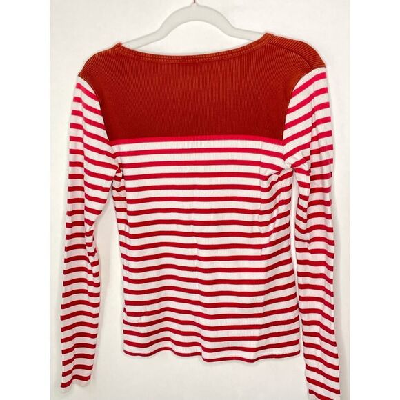 J. Crew Striped Rib Knit Long Sleeve Top Rust sz. M #AI - Picture 2 of 6